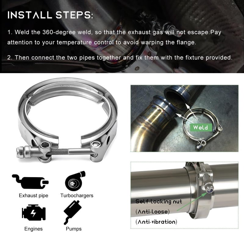 NYTKL 3.5 Inch V Band Clamp,Male Female 304 Stainless Steel Quick Release Flange Exhaust Clamp, V-Band for Pickup Truck Turbo Downpipe Exchange Exhaust Systems, Car Accessories - Image 5